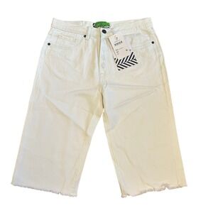 Sandrine Rose Denim Culottes‎ Frayed Hem Cropped Pants Size 27 Dust White